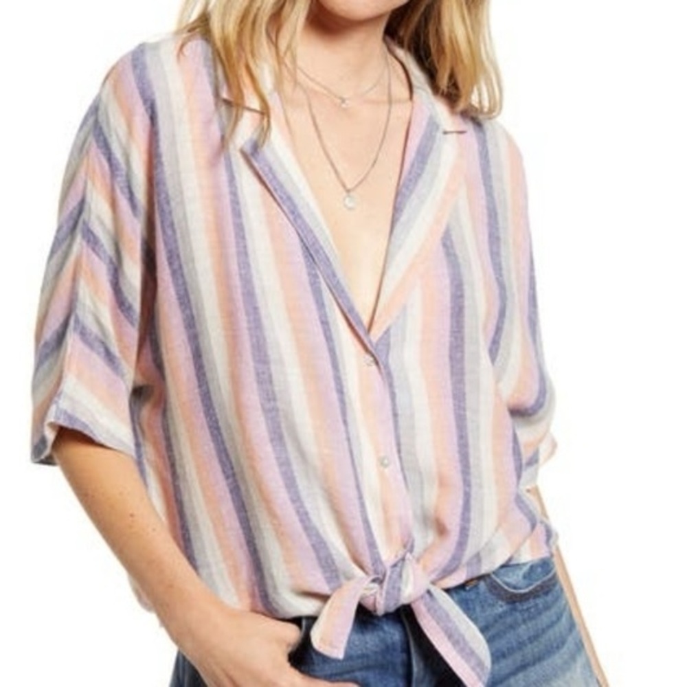 Rails Striped Button-Up Tie-Front Top